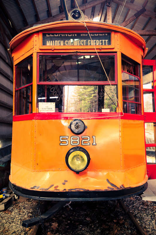 Type 5 streetcar #5821, built in 1924 for the Boston Elevated Railway and retired in 1954 by the MTA, at Seashore Trolley Museum in 2012