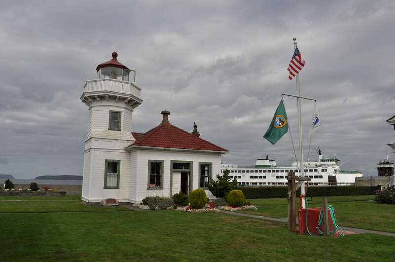 Mukilteo Lighthouse, Mukilteo, Washington. Washington State Ferry Kittitas in background.