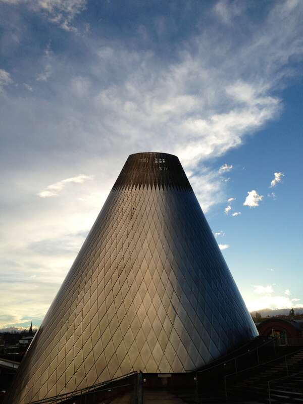 The Hot Shop - glass blowing cone building of the Museum of Glass