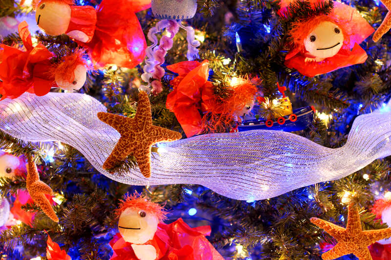 At the Christmas Tree exhibit inside Honolulu Hale.