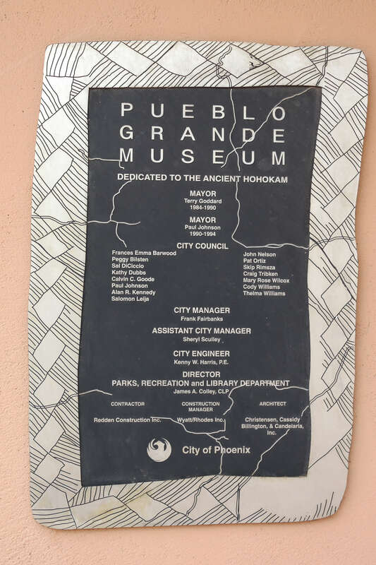 A plaque at the Pueblo Grande Museum in Phoenix, Arizona