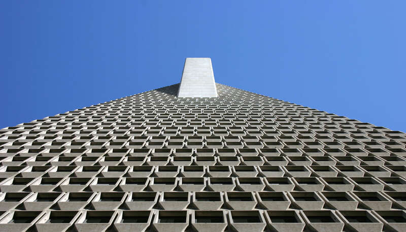 Base of the TransAmerica Pyramid in San Francisco, California