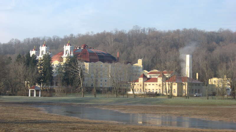 Dawn view of the West Baden Springs Hotel complex, located on the western edge of West Baden Springs, Indiana, United States.  Built in 1901, it has been declared a National Historic Landmark.