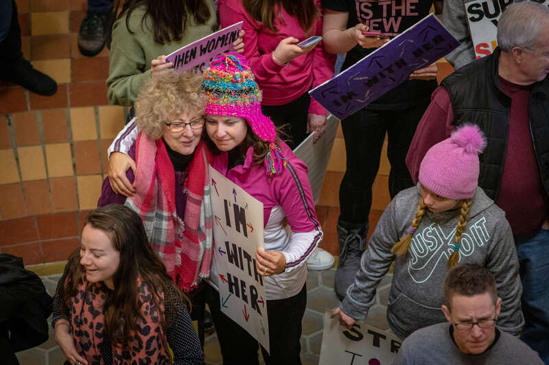 Photos from the third annual Women's March Iowa. Move inside the rotunda of the Iowa State Capitol due to snow and cold, the event included remarks by U.S. Senator and Presidential candidate Kirsten Gilligrand (D-NY) and newly-elected member of
