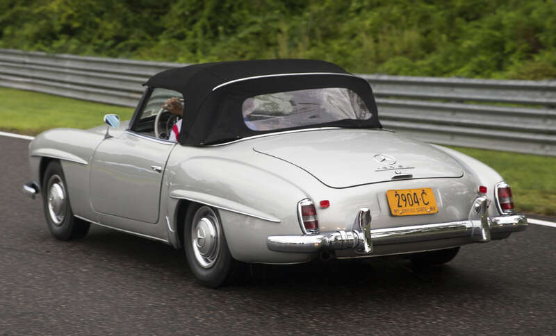 1962 Mercedes-Benz 190SL with the top up, taking part in the Meeting of the Marques at the 2021 Lime Rock Historic Festival.