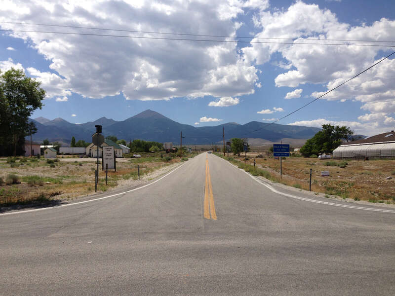 View west from the east end of Nevada State Route 488 (Lehman Caves Road) at the junction with Nevada State Route 487 (Baker Road) in Baker, Nevada
