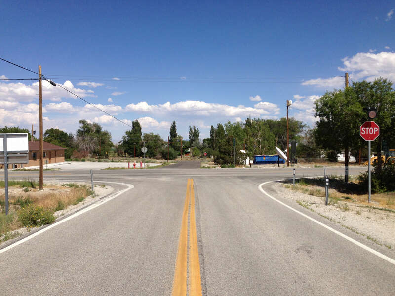 View east at the east end of Nevada State Route 488 (Lehman Caves Road) at the junction with Nevada State Route 487 (Baker Road) in Baker, Nevada