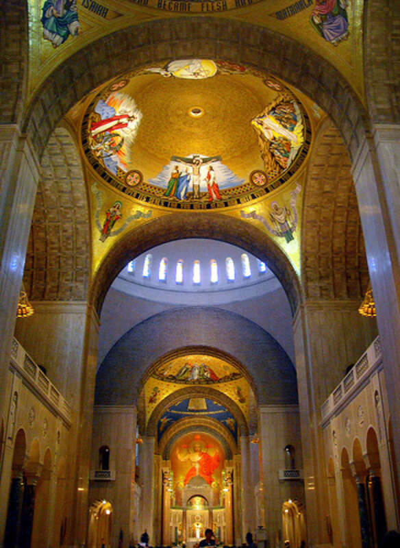 Interior view of the Basilica of the National Shrine of the Immaculate Conception. The Basilica is located on The Catholic University of America campus in Washington, D.C.