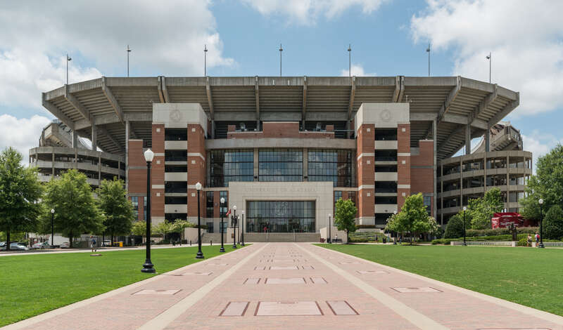 A north view of the Bryant–Denny Stadium, owned by the University of Alabama in Tuscaloosa