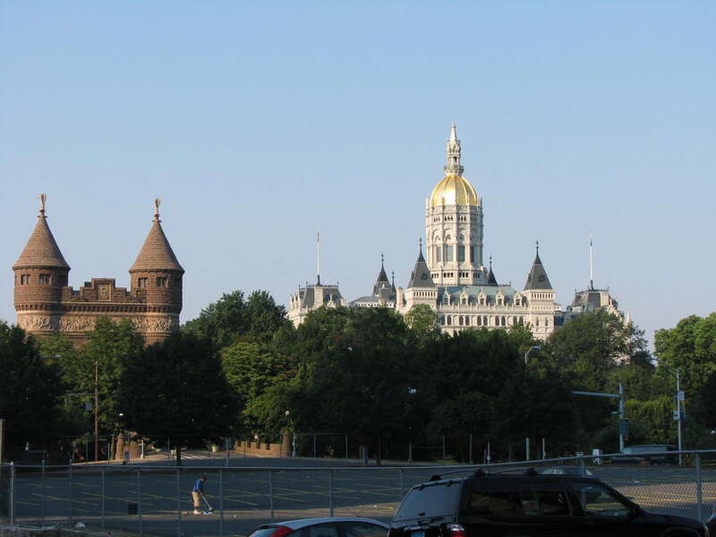 The State Capitol building of Connecticut in Hartford nestled in the beautiful Bushnell park