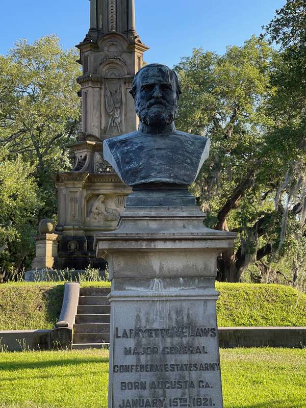 A bust of McLaws stands in Savannah's Forsyth Park, near the city's Civil War Memorial in Savannah, Georgia.