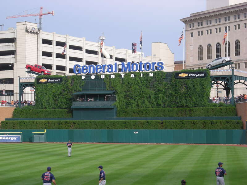 The centerfield fountain before the Cleveland Indians vs. Detroit Tigers baseball game at Comerica Park in Detroit, Michigan (United States).
