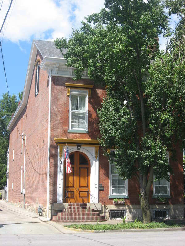 Front and western side of the Crawford-Whitehead-Ross House, located at 510 W. Main Street (State Road 56) in Madison, Indiana, United States.  Built in 1833, it is listed on the National Register of Historic Places, and it is part of a National