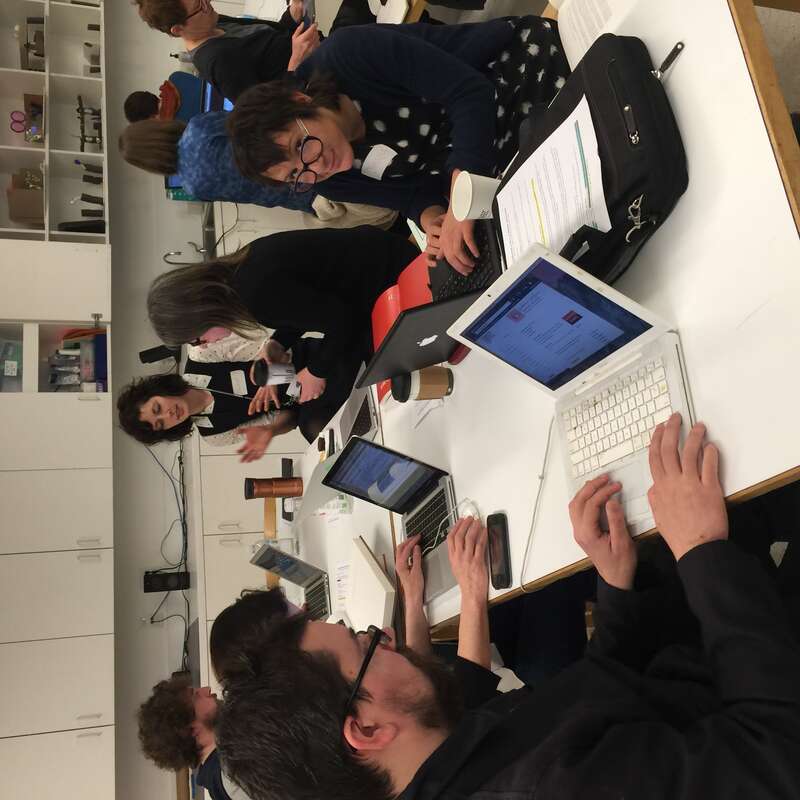 Making edits at the Walker Art Center Art + Feminism Wikipedia edit-a-thon.