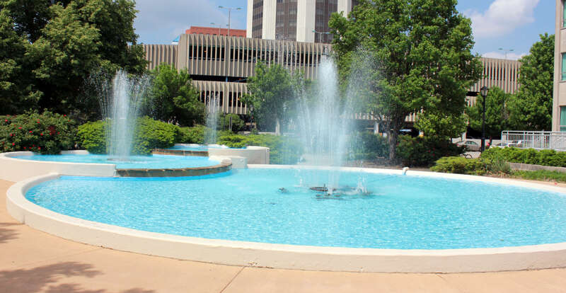 fountains at the southeast corner of E. Monroe St. and S. 7th St., on the west side of the Municipal Building, Springfield, Illinois