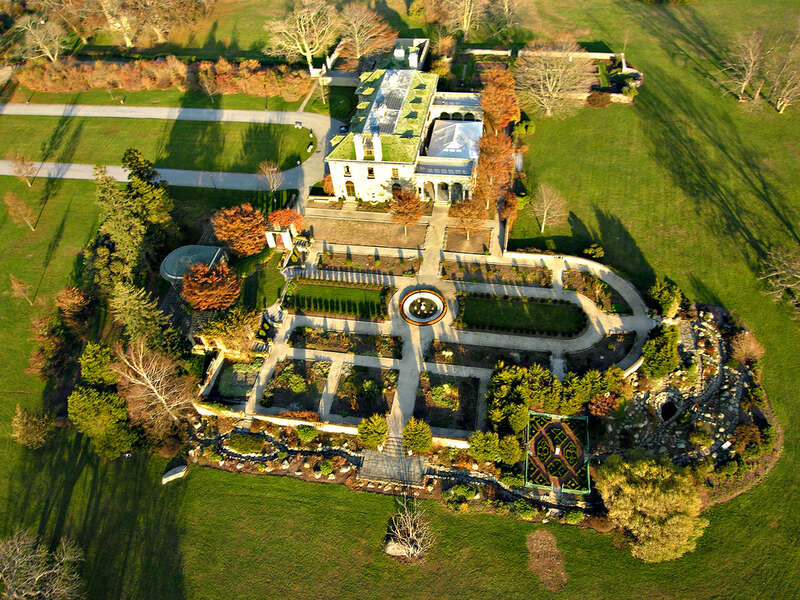 Kite aerial photo over the Harkness mansion at the Harkness Memorial State Park in Waterford, Connecticut.