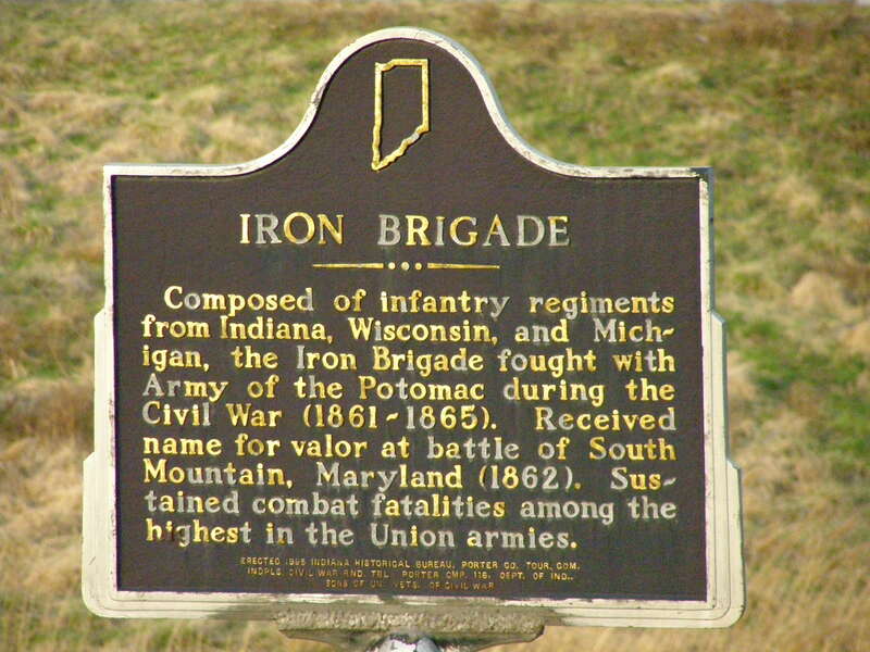 Iron Brigade Historic marker on the Dunes Relief Road (U.S. 20) in Chesterton, Indiana.