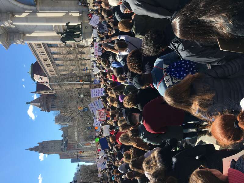 March for Our Lives 24 March 2018 in New York City: 86 St, waiting.