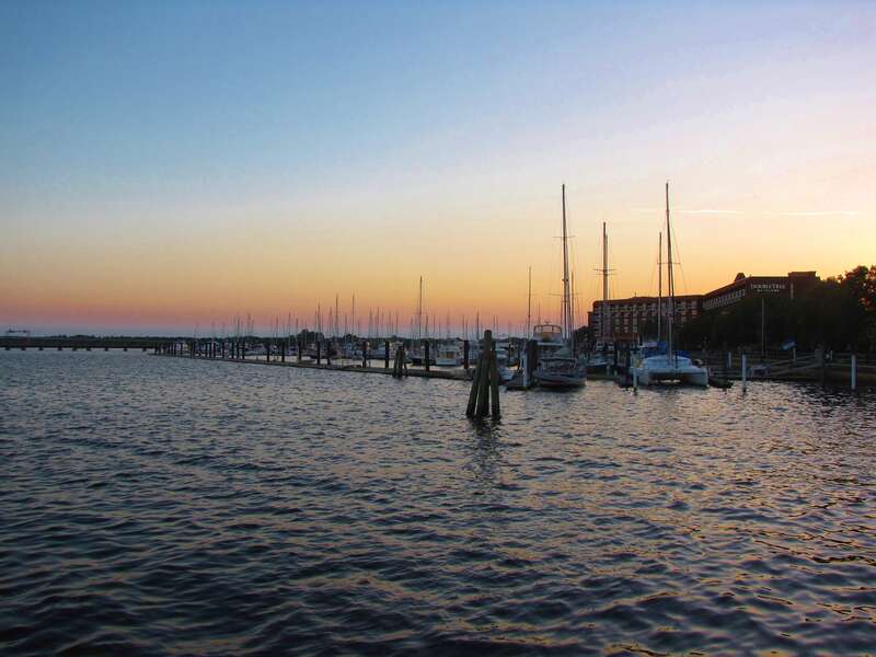 Sunset in New Bern in Craven County, North Carolina at the confluence of the Neuse River and Trent River.