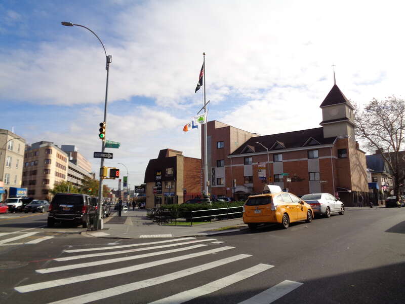 The Nine Heroes Plaza / Vietnam Veterans Triangle, on the south side of Broadway at 76th Street and 41st Avenue in Elmhurst, Queens.