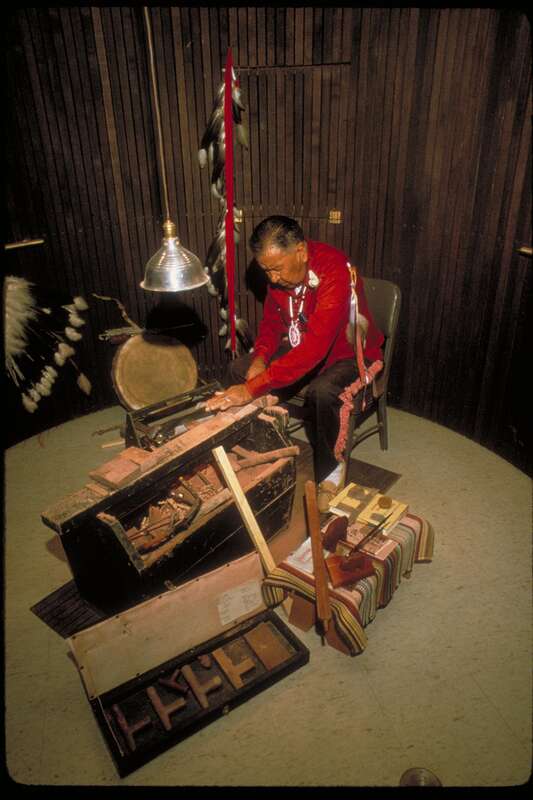 Carver at work on pipe
Stone pipes were long known among the prehistoric peoples of North America; specimens from 2,000 years ago have been found at Mound City in present-day Ohio. Digging at this Minnesota quarry likely began in the 17th century, a