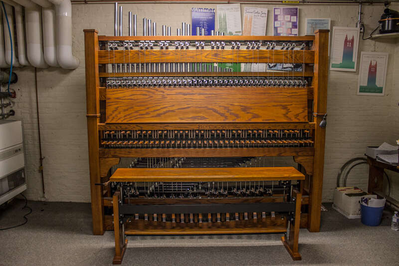 Practice Carillon in basement of the Graduate College, Princeton

'Piano' a: Technically not a piano, the carillon is a unique instrument that's close enough!— jaan.io/princeton-pianos]