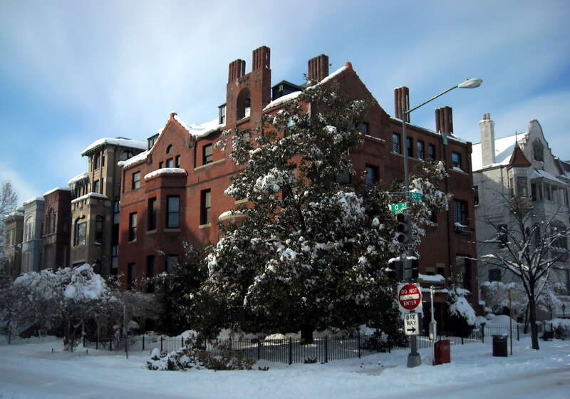 The northwest corner of 20th and Q Streets, N.W., in the Dupont Circle neighborhood of Washington, D.C., following the North American blizzard of 2010.
The headquarters for Public Citizen, a left-wing advocacy group founded by Ralph Nader, is the