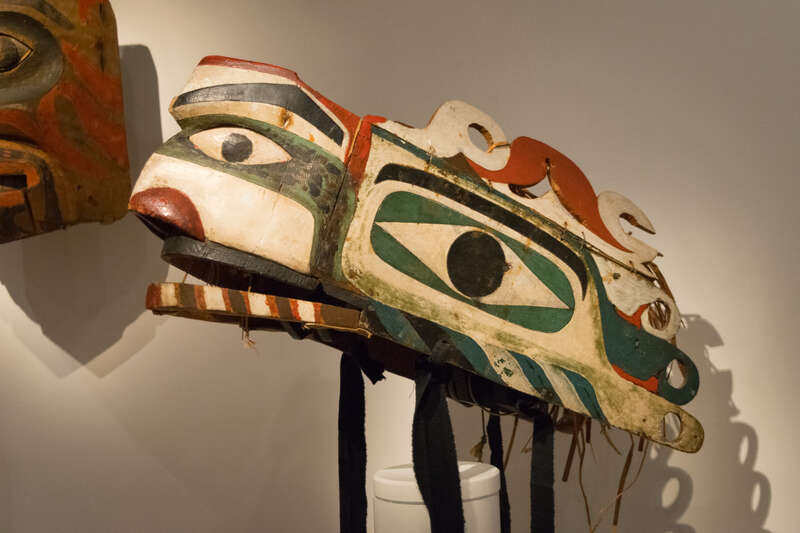 Sea serpent headdress (heyatl’ik). Nuu'chah'nulth, Hesquiaht, ca. 1900. Red cedar wood, red cedar bark, paint. Gift of John H. Hauberg, 91.1.70.