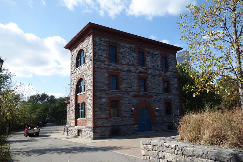 The Strecker Memorial Laboratory at the east side of Southpoint Park, at East Road south of South Loop Road at approximately Manhattan 53rd Street in the southern half of Roosevelt Island, Manhattan. Originally constructed in 1892, the building has