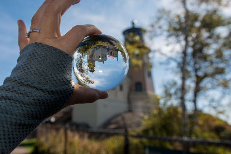 Split Rock Lighthouse as seen through a crystal ball
