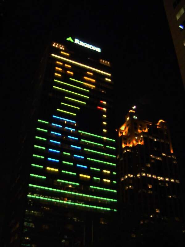A &quot;golfer&quot; dons the Regions Tower:

[1]