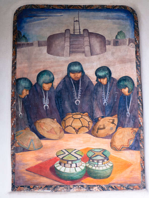 Fresco by Will Shuster (1893-1969) done in 1934 at the New Mexico Museum of Art. The work was funded during the Great Depression through the Federal Emergency Relief Administration.