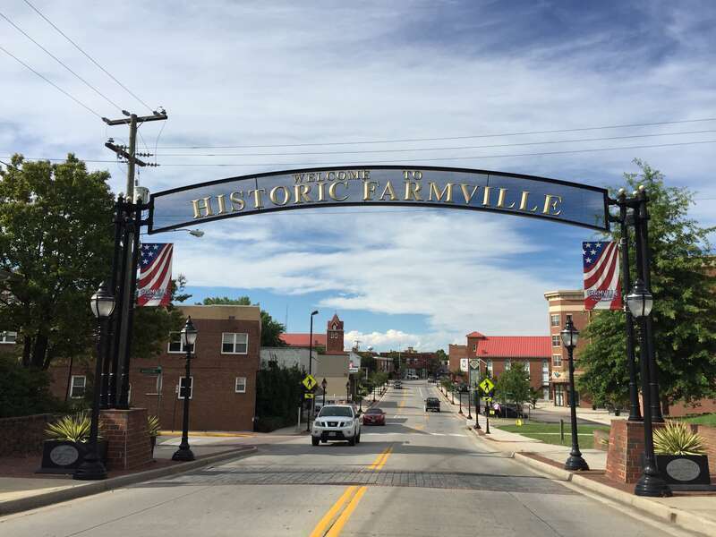 View north along U.S. Route 15 Business (Main Street) at Paulette Street in Farmville, Prince Edward County, Virginia