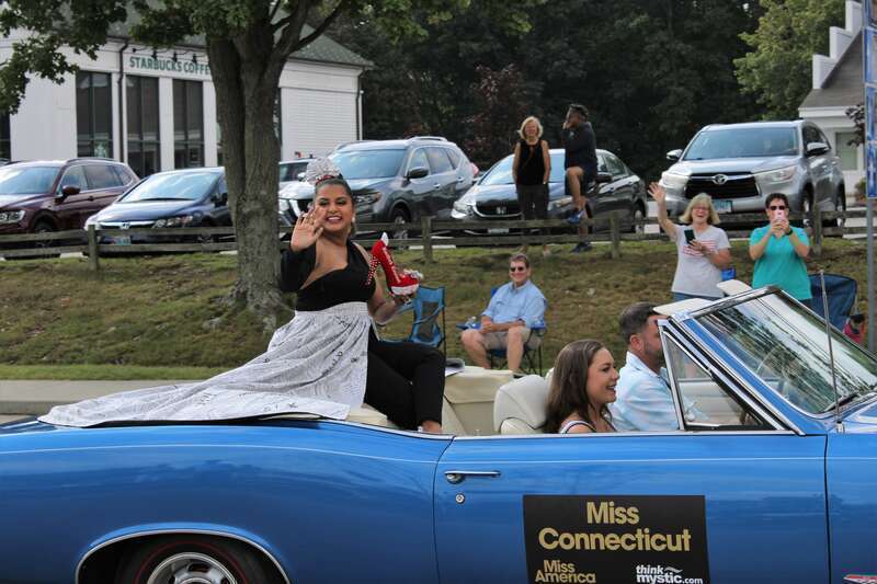 Miss Connecticut Sapna Raghavan in the 2021 Show Us Your Shoes Parade in Mystic, Connecticut.