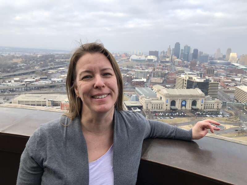 Anne Kniggendorf at the top of the World War 1 museum in Kansas City