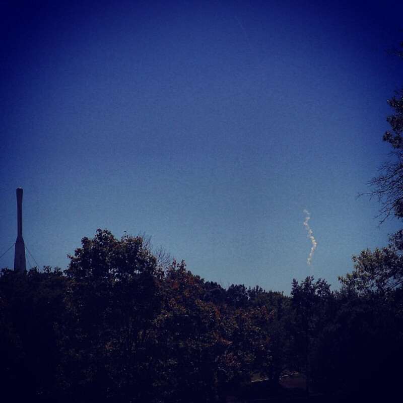 The view from NASA's Goddard Space Flight Center, in Greenbelt, Md of the Orbital Sciences Antares launch to the International Space Station. Today's launch took place at NASA's Wallops Flight Facility in Va.
Credit: NASA/Goddard/Rebecca Roth
NASA
