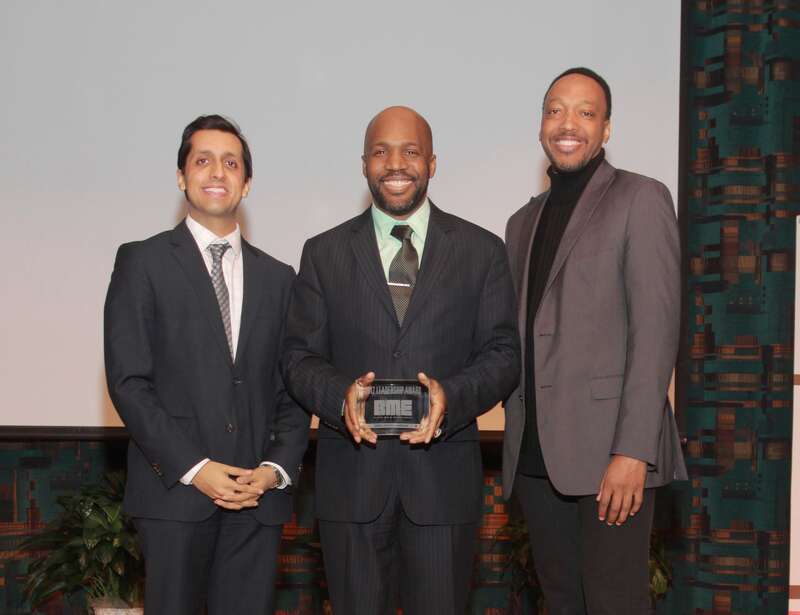 (l,r) Knight's Rishi Jaitly, BME award winner Curtis Lipscomb and Knight's Trabian Shorters