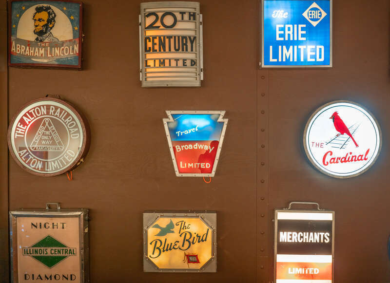 A collection of drumheads at the National Railroad Museum in Green Bay, WI.