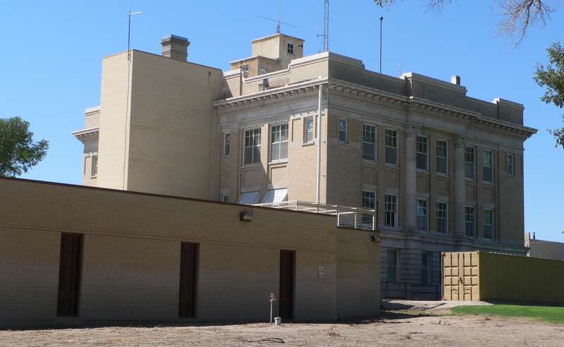 Box Butte County Courthouse on east side of Box Butte Avenue between 5th and 6th Streets in Alliance, Nebraska; seen from the northeast.  The cornerstone of the Beaux-Arts building was laid in 1913.  The courthouse is listed in the National Register