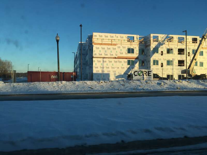 Construction of a new hotel just off Highway 172 and the Fox River on Broadway St. in Green Bay, WI.