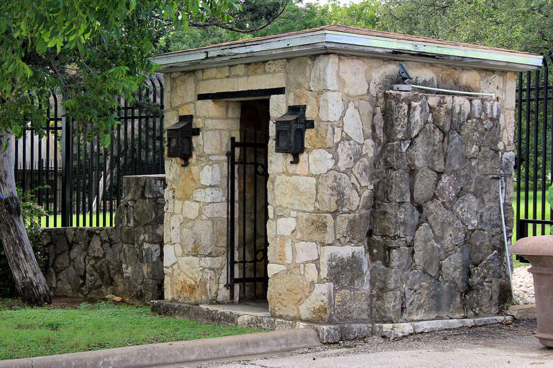 The guard house at the old entrance to Camp Mabry in Austin, Texas, United States. The structure was built by the Works Progress Administration circa 1940.