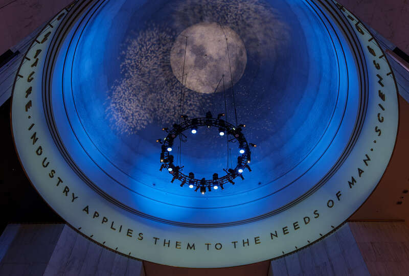 Ceiling of the main rotunda, Museum of Science and Industry, Chicago, Illinois, US (PPL1-Corrected)