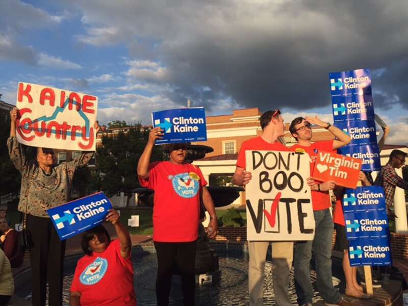 Donald Trump/Mike Pence supporters at Longwood University in Farmville, Va., where the vice-presidential debate was held.