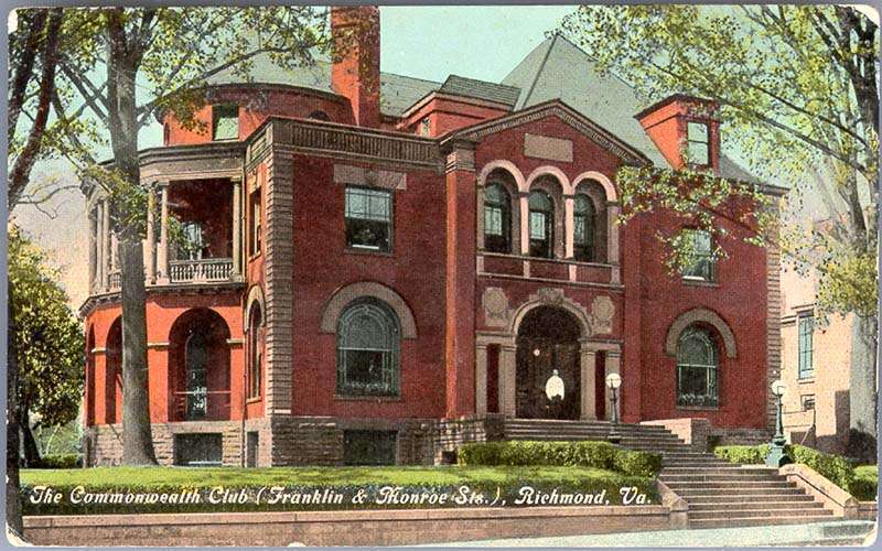 Vintage postcard of The Commonwealth Club in Richmond, Virginia (postmarked 1914).
Designed by NYC firm Carrère and Hastings in 1891.