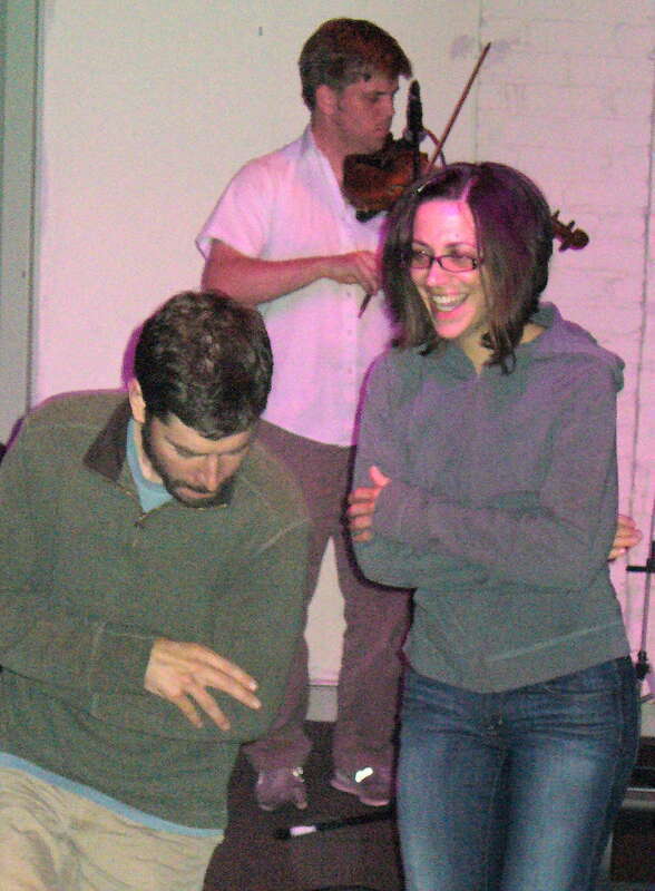 Dancing to bluegrass music performed by Walker's Run at Bel Rio in Charlottesville, Virginia on April 17, 2009. Nick Reeb plays fiddle.