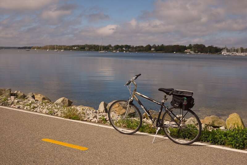 Viewing the bay toward Bristol Harbor along the East Bay Bike Path