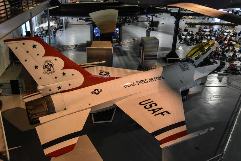 From the museum website:
BY GENERAL DYNAMICS
The F-16 evolved from a 1972 USAF Lightweight Fighter prototype program which sought a small, lightweight, low cost, air superiority day fighter designed for high performance and ease of maintenance. It