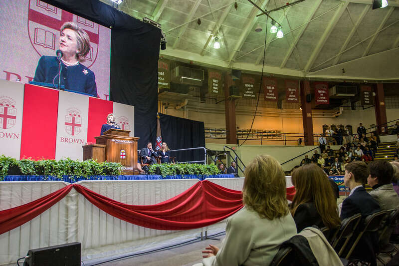 Hillary Rodham Clinton, Senator from New York,  speaks at Brown University's Meehan Auditorium in April 2006.