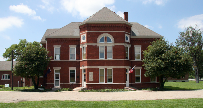 Looking west toward the front of the Indiana Medical History Museum in Indianapolis, Indiana, formerly the Pathology Building of the Central State Hospital.