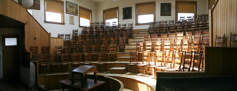 The auditorium in the old Pathology Building of Central State Hospital, now the Indiana Medical History Museum in Indianapolis, Indiana.
